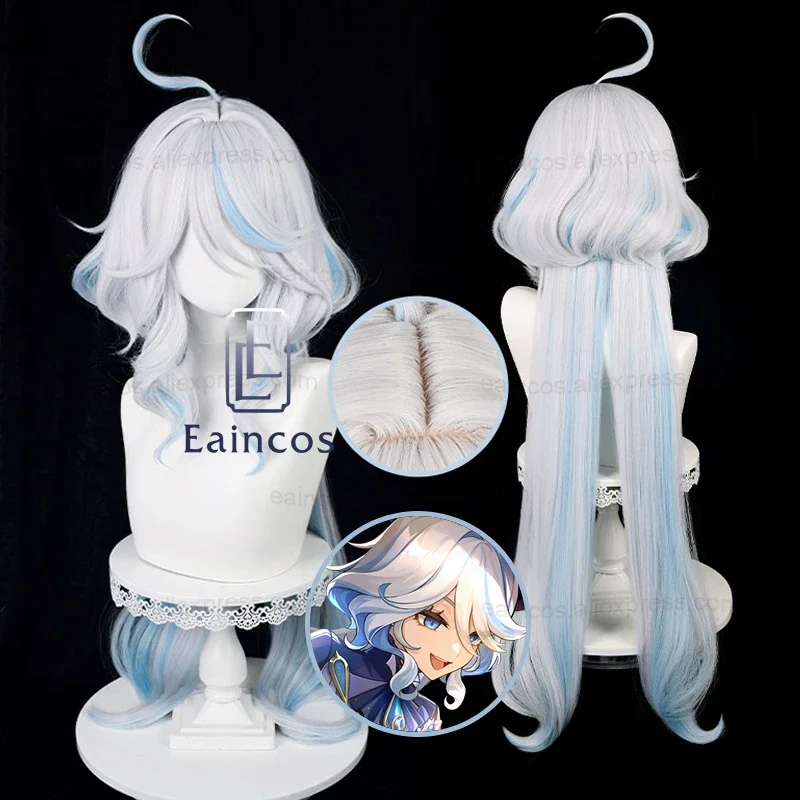 

Genshin Impact Focalors Cosplay Wig 100cm Long Silver White Light Blue Mixed Color Wigs Heat Resistant Synthetic Hair