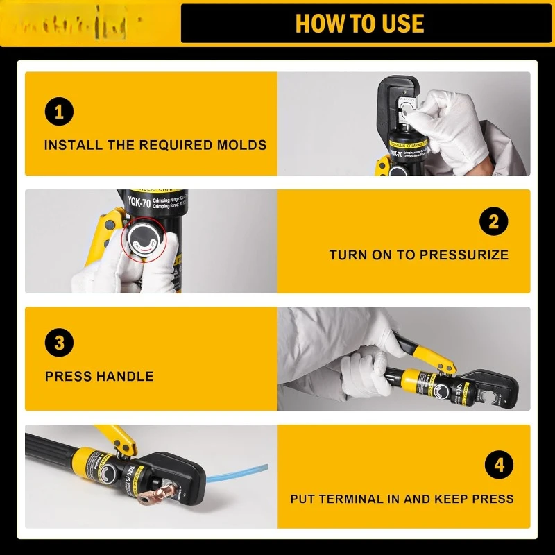 6 Ton Hydraulic Cable Lug Crimper Pliers 12 AWG to 2/0 AWG Hand Operated Hydraulic Crimping Tool Kit Wire Terminal 5