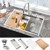 USA 25 Inch Drop In Kitchen Sink Workstation 25x20x10 Stainless Steel Overmount Kitchen Sink 10 Inch Deep Sink w/Cutting Board 5