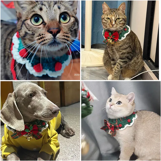 Cute Cat Bow Collar Wool Crocheted Christmas Cats Bowtie Collar Bow Tie Pet Bib for Indoor Cats Kitten and Small Dogs Puppies 5