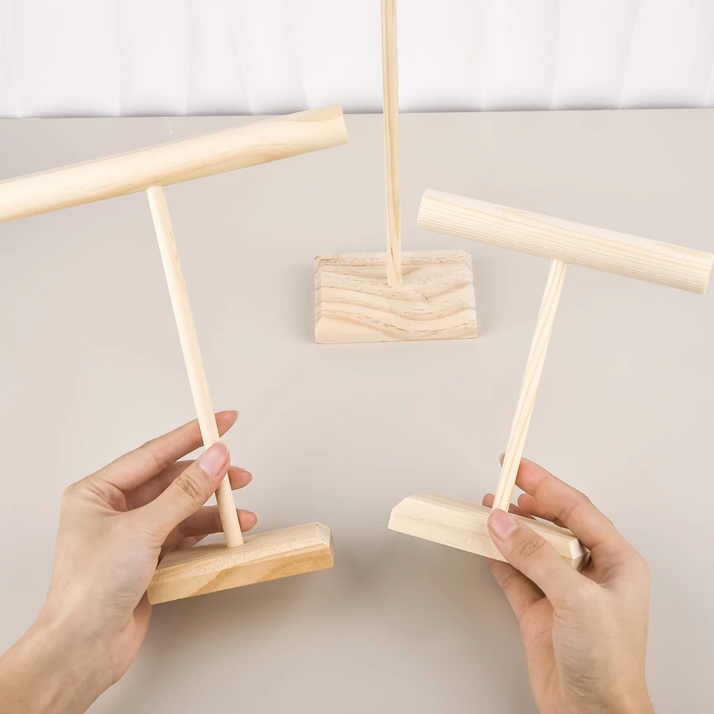 Solid Wood Jewelry Props Display Stand Bracelets Earrings Necklaces Jewelry Storage Rack With Wooden Base Hanging Holder