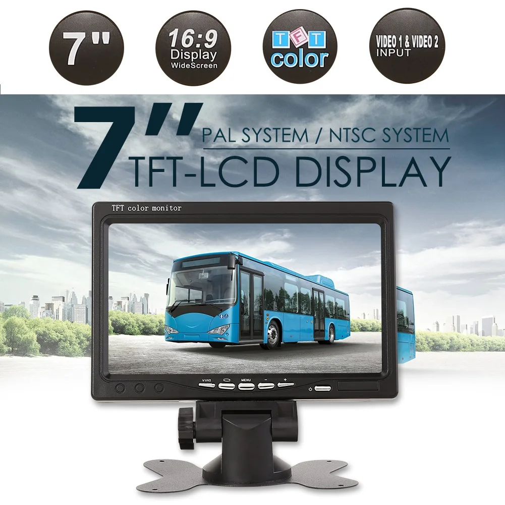 자동차 TFT LCD 스크린 모니터, 후진 백업 카메라 키트, 트럭, 버스, RV, 트레일러, 트랙터, 캠핑카용, 10m 케이블 포함, 7 인치
