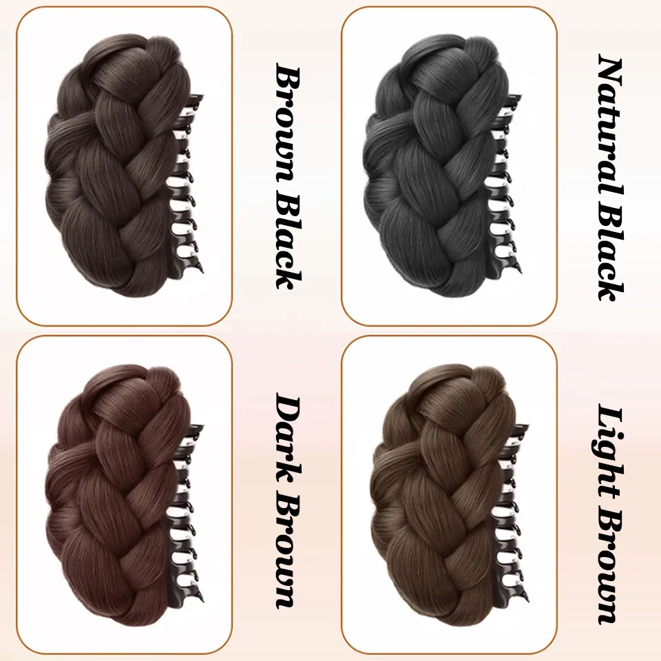 Synthetic Chignon Fried Dough Twists Ball Hair Bun Claw Clip Flower Bud Head Fluffy Dished Hair Back Head Wig Bag for Women
