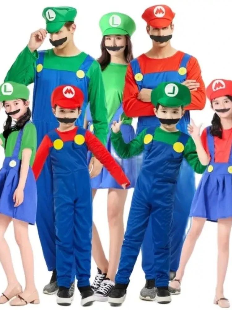 Super Luigi Brothers Cosplay Fantasia, Jogo de Anime, Adulto, Macacão infantil, Barba, Chapéu, Mochila, Dia das Bruxas