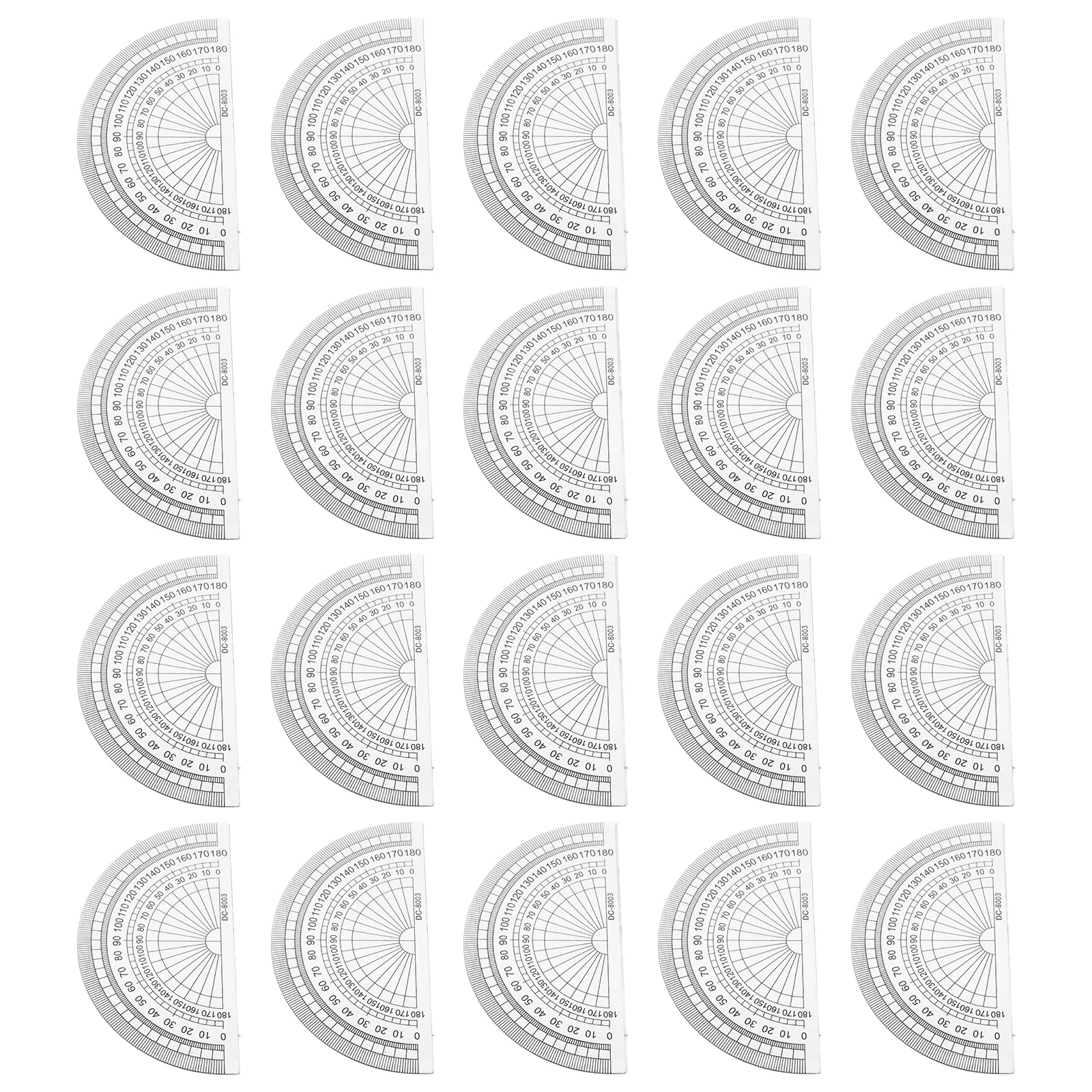 20개 4인치(10cm) 플라스틱 180도 각도기, 각도 측정용, 학교, 사무실, 학생 수학용 투명 자 도구