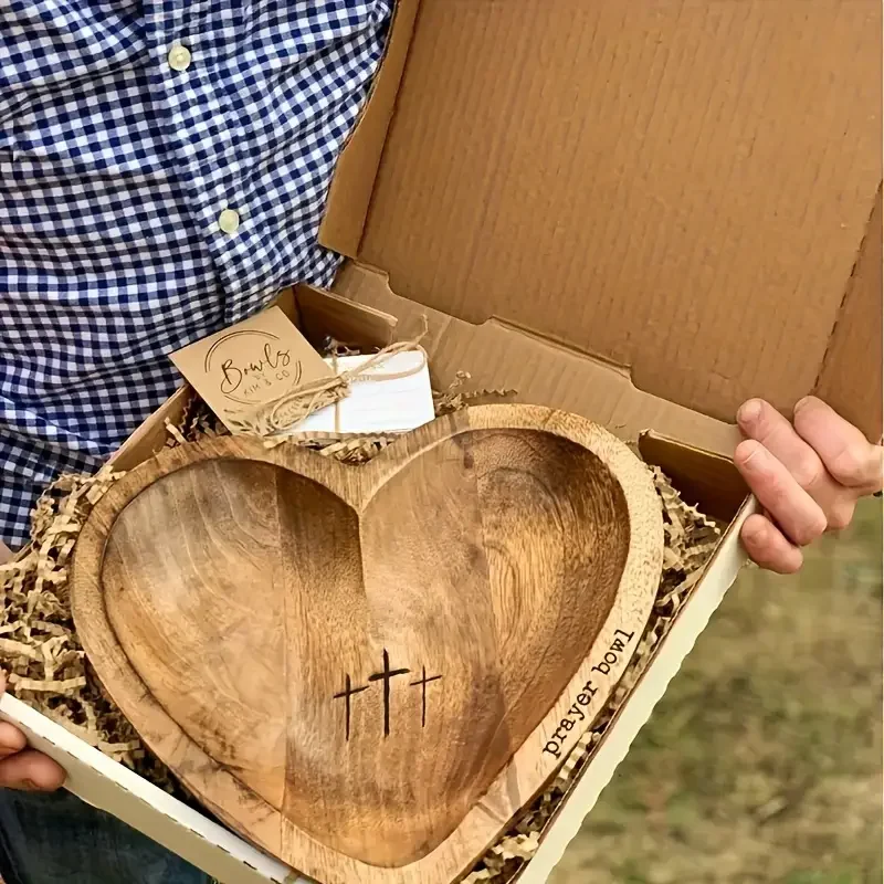 Heart Shaped Wooden Prayer Bowl for Valentine's Day, Mother's Day, Heart Shaped Wooden Prayer Cup -, Centerpiece of Dining Table 3