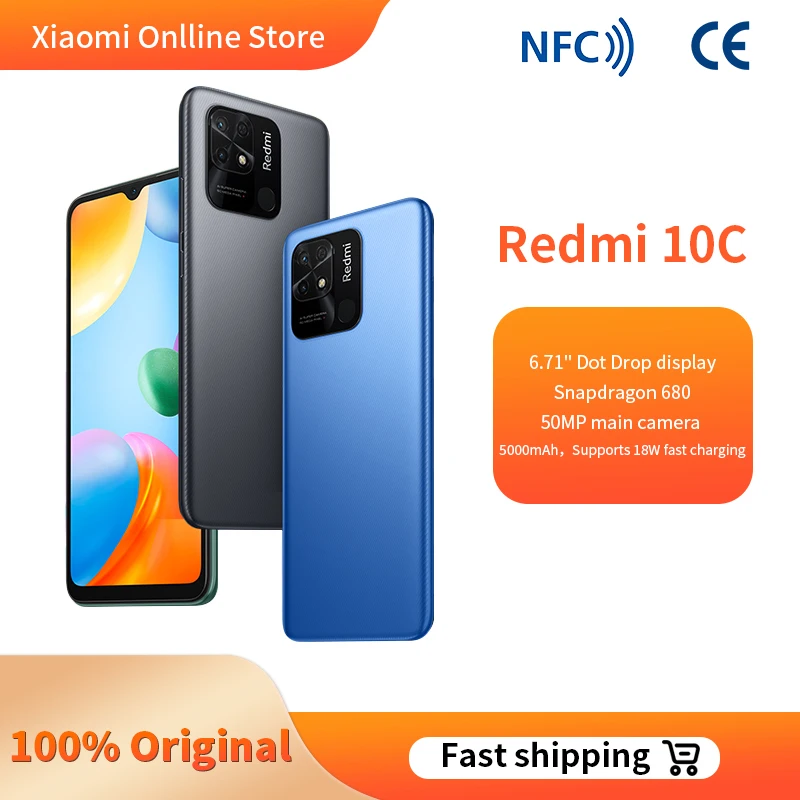Global Version Xiaomi Redmi 10C NFC 4GB 128G Snapdragon 680 50MP Quad Camera 5000mAh 6.71 &quotFHD | Мобильные телефоны и