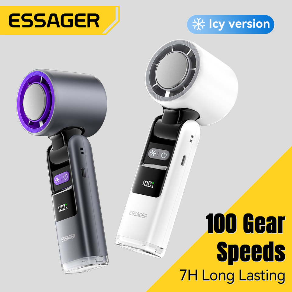 Essager Handheld Portable Fan 100-Speed Digital Display Wind Speeds Adjustable Refrigeration Foldable with Flashlight  Mini Fan