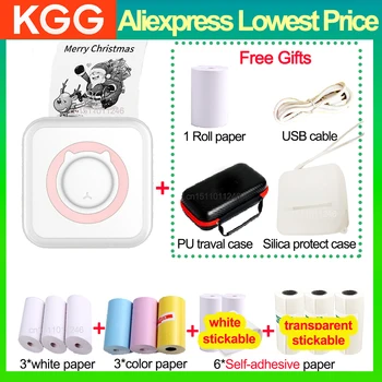 휴대용 미니 포켓 열전사 프린터, 블루투스 200dpi, 사진 라벨 메모 목록, 무잉크 인쇄 무선, PU 여행 케이스 포함