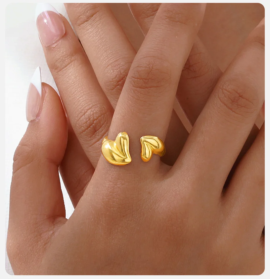 Vnox Edelstahl Schlangenringe für Damen und Herren, Tiere oder herzförmige Elemente, neues Design, offener Ring, Modeschmuck, weibliches Geschenk – Detail 4