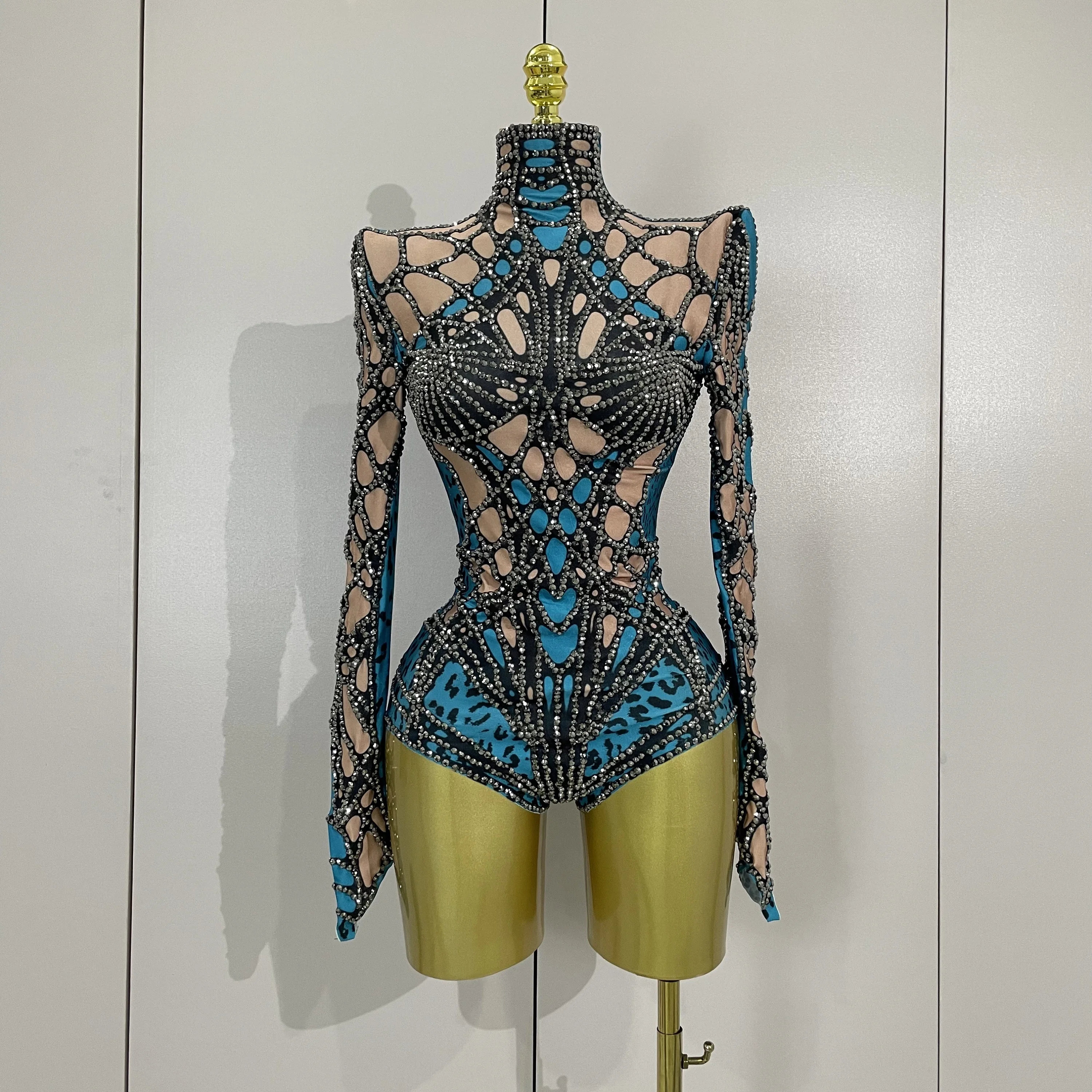 780816-3eea24.jpg 2025 Sparkle Rhinestones Long Sleeve Stretch Bodysuits Women Evening Luxury Birthday Party Sexy Nightclub Bar Stage Costume - Image 1