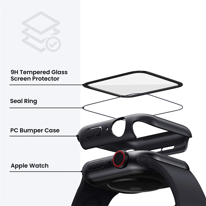 Apple Watch Screen Protector Tempered Glass Case for Apple Watch 46mm 42mm 41mm 40mm 38mm 45mm Series 10 9 8 7 6 5 4 3 2 SE