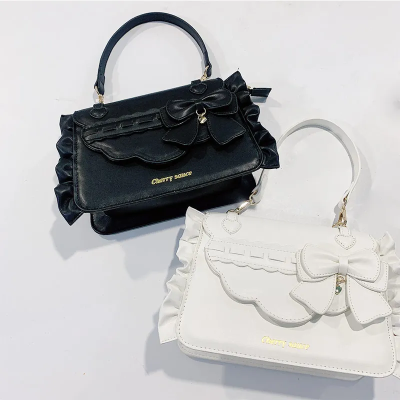 

New Classic Elegant Lovely Female Fashion JK Lolita Kawaii Sweet Bow Handbag PU Leather One Shoulder Bag