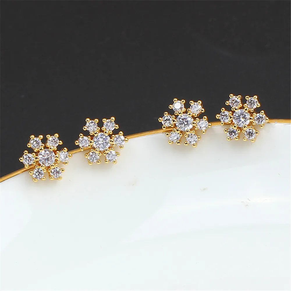 S925 Silver Needle Small Snowflake Earrings 14K Gold Wrapped Earrings Color Excellent Accessories Simple and Elegant Female Styl