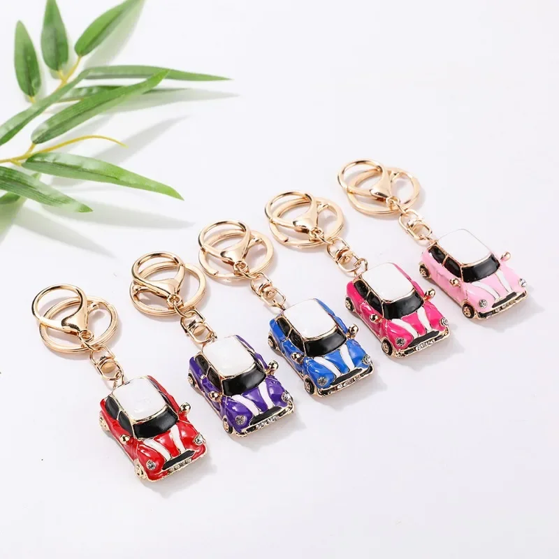 Cartoon Mini Car Keychain Rhinestone Car Model Metal Key Ring Decorative Pendant Accessories for MINI Cooper S JCW R50