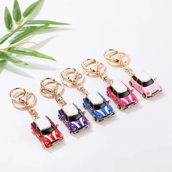 Cartoon Mini Car Keychain Rhinestone Car Model Metal Key Ring Decorative Pendant Accessories for MINI Cooper S JCW R50