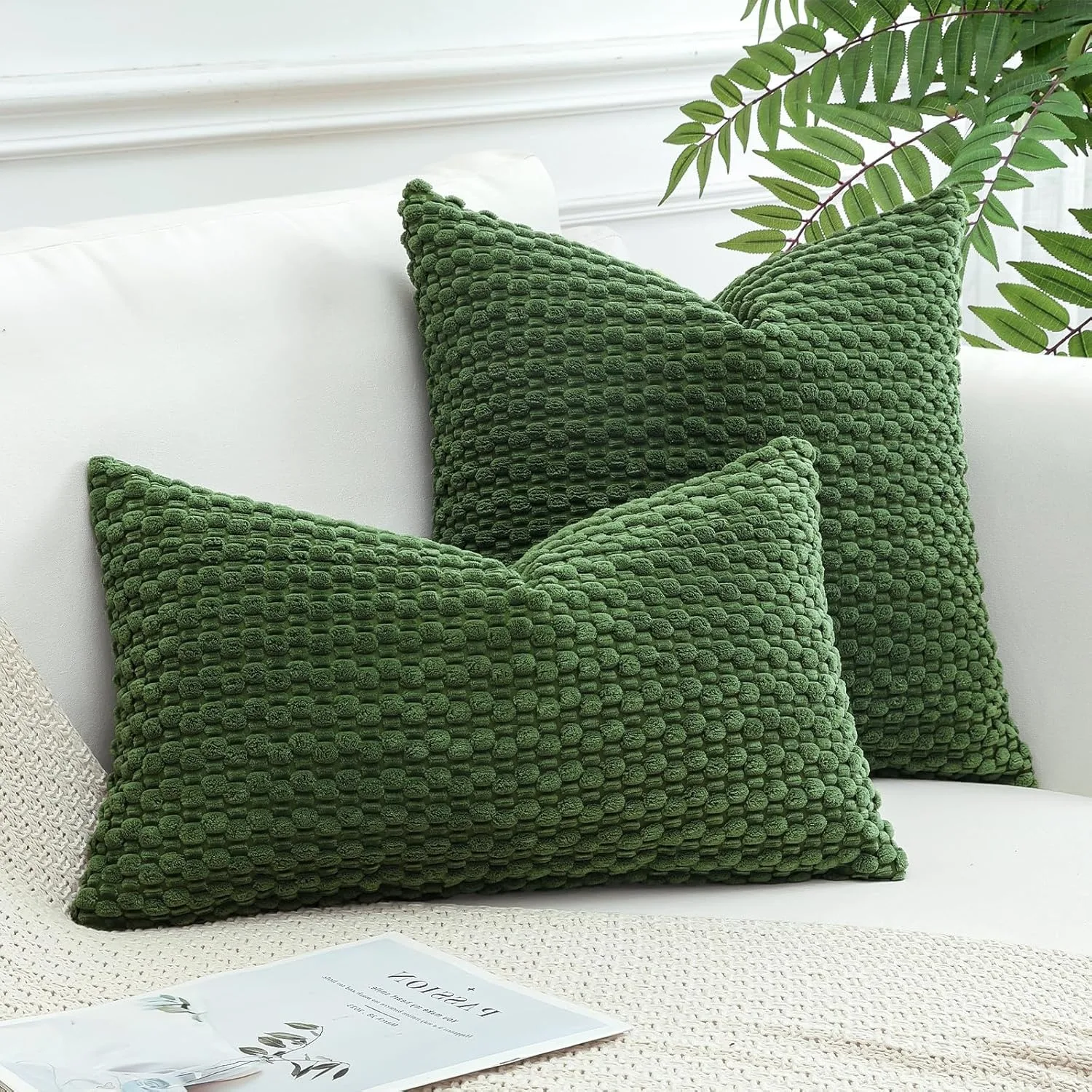 Rectangle Pillowcases 30x50CM Solid Color Decorative Throw Pillow Cover Corduroy Pillowcase for Couch Living Room Dark Green 3