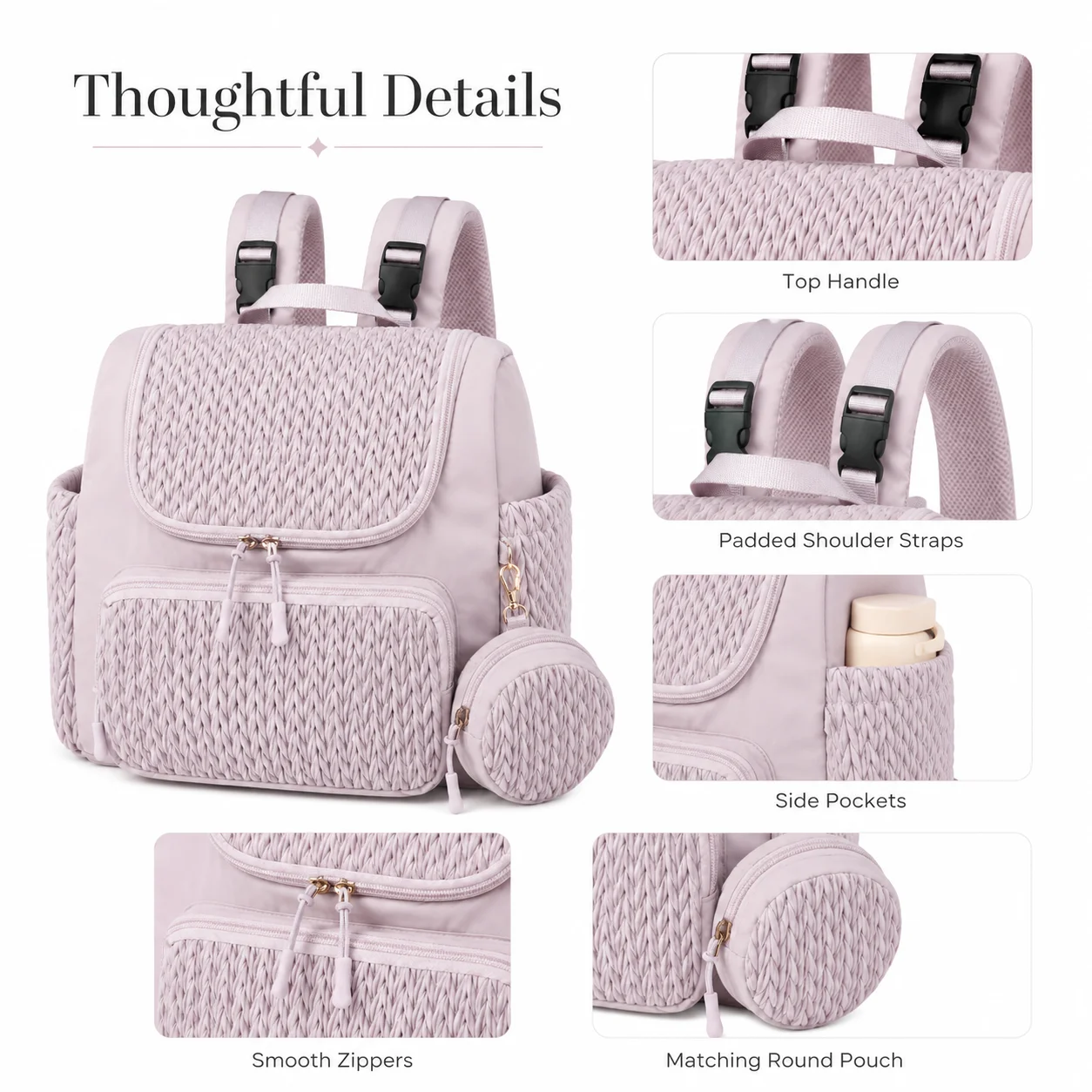 Fashion Woven Diaper Backpack Large Capacity Baby Bag with Stroller Straps Waterproof Multi Pocket Maternity Travel Backpack for - 3
