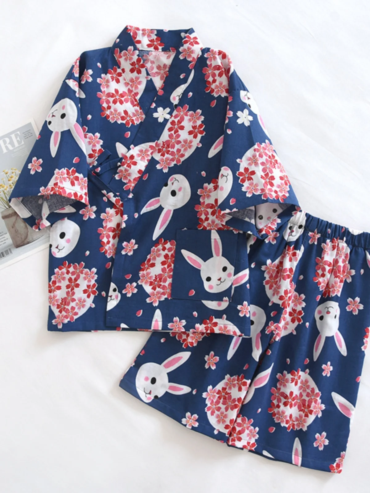 Girls Cotton Kimono Style Bathrobe Double Layered Pure Cotton Summer Spring Seasonal Children's Sleepwear Steam Sauna Suit - 4