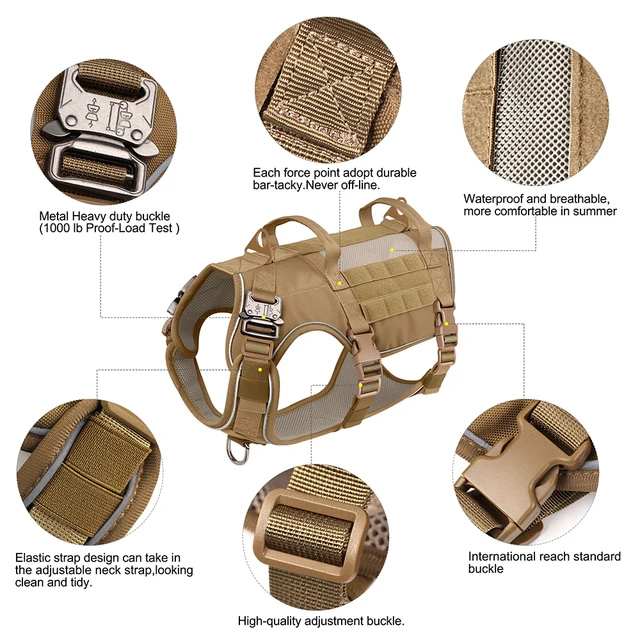 Military Dog Harness Reflective Tactical Dog Training Harnesses Durable Nylon Vest No Pull for Medium Large Dogs French Bulldog 3