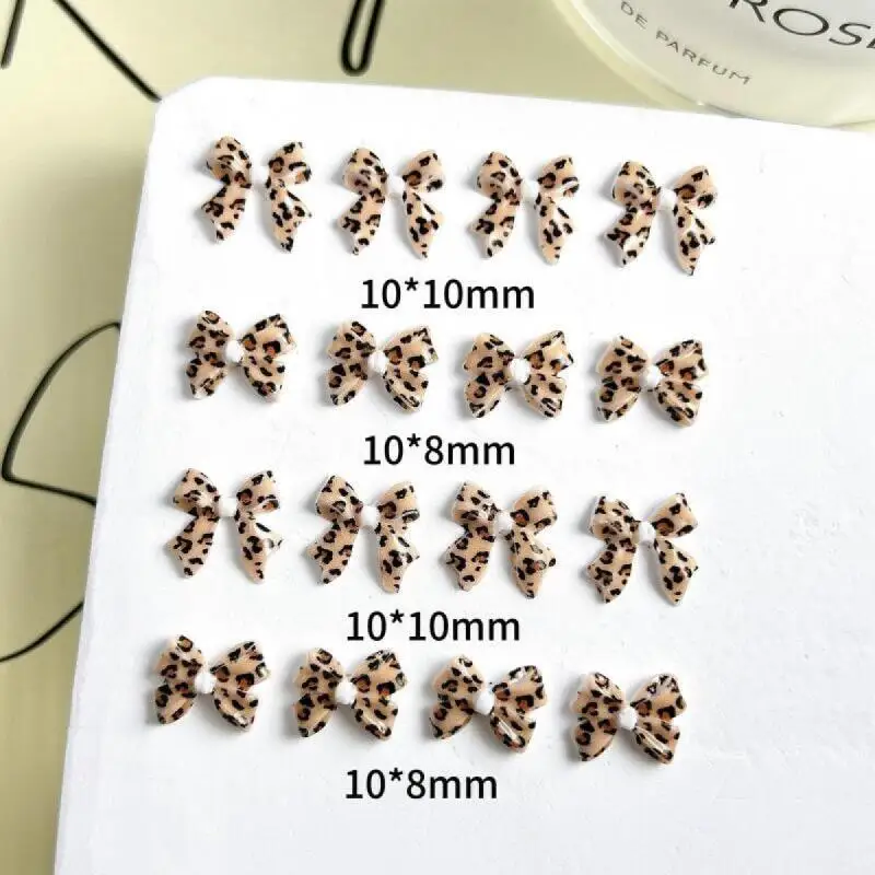20Pcs New Maillard Color Ribbon Bow Nail Art Accessories Classic Leopard Print Tie Resin Nail Charms DIY Clips Nails Decorations 4