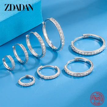 ZDADAN 925 Sterling Silver 8/12/16/20mm Zircon Hoop Earrings For Women Fashion Jewelry 1
