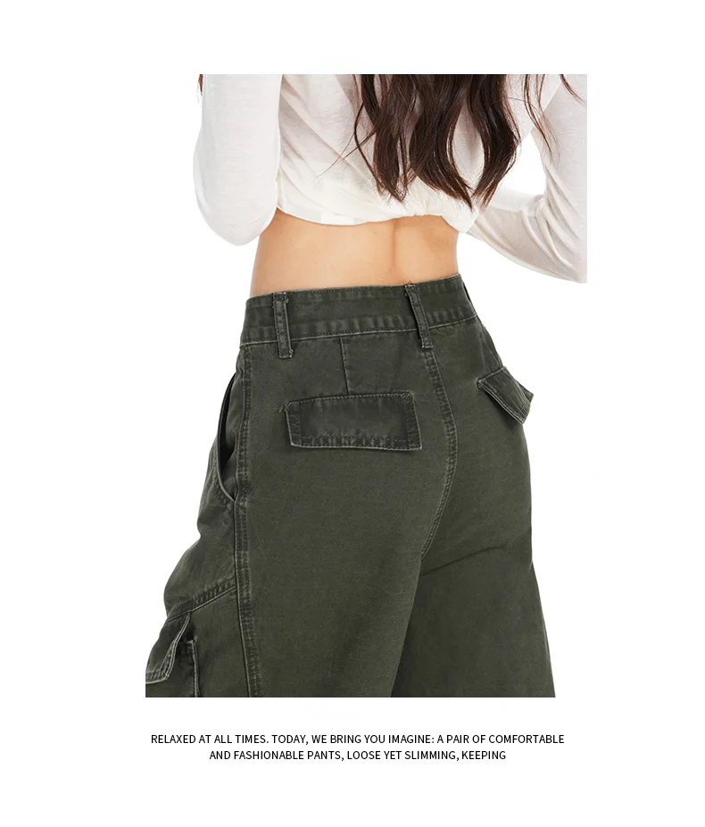 Retro Casual High Waisted Baggy Cargo Jeans Women Washed Distressed Wide Leg Pants Brown Denim Y2K Streetwear Vintage Trousers