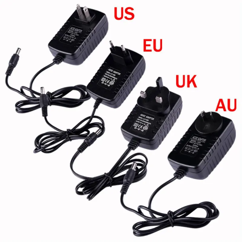 Universal DC 12V Power Supply Adapter with Interchangeable Plugs