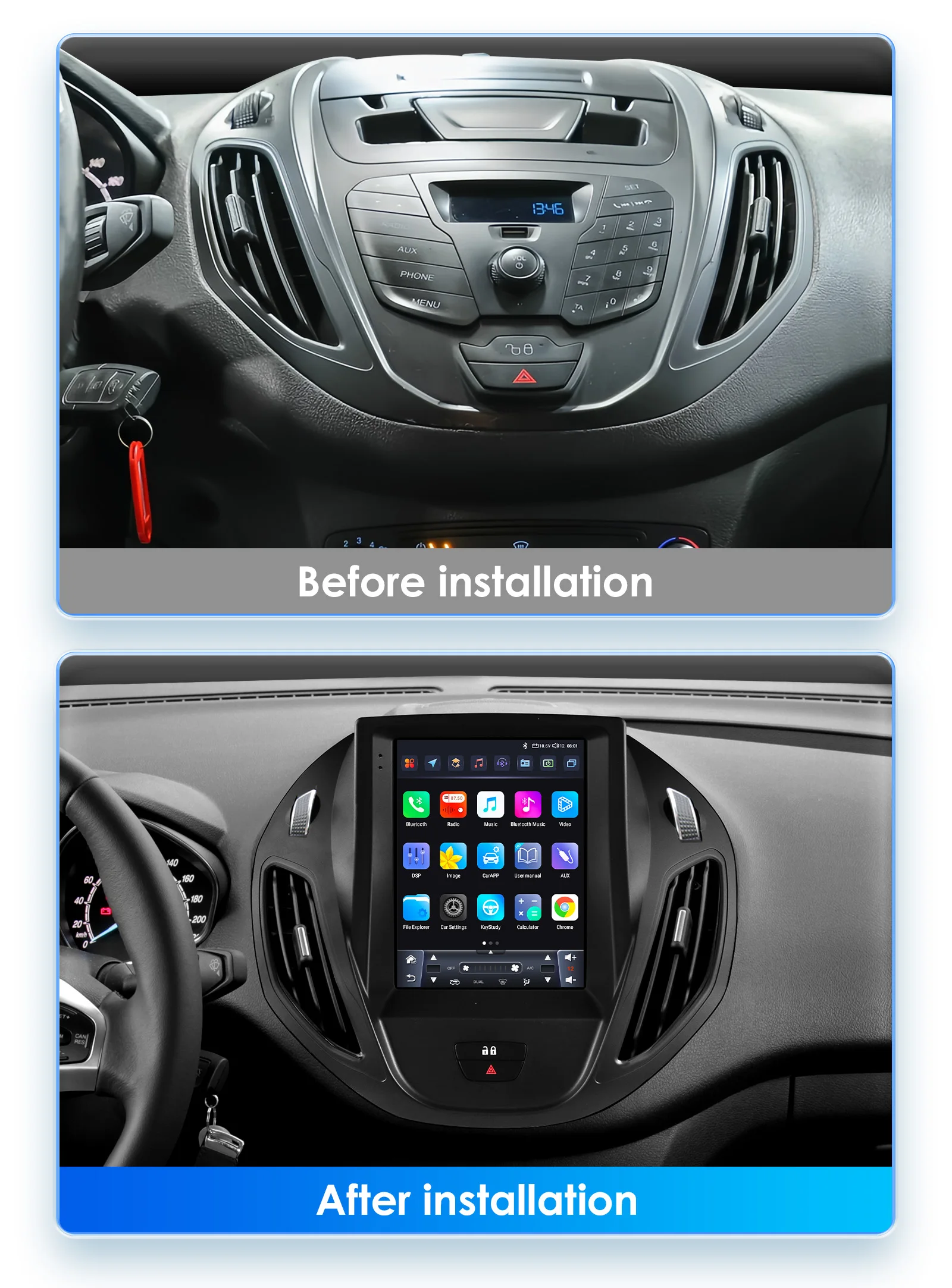 Hizpo 9,7 Zoll Multimedia für Ford Tourneo Transit 2012 - 2023 im Tesla-Stil Android14 Autoradio Auto-GPS 4G WIFI Carplay 8CORE – Detail 7