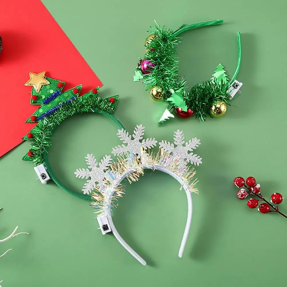 Christmas Headband Glowing Hair Band Xmas Tree Deer Horn Shape Holiday Costume Headwear for Festive Party Decoration