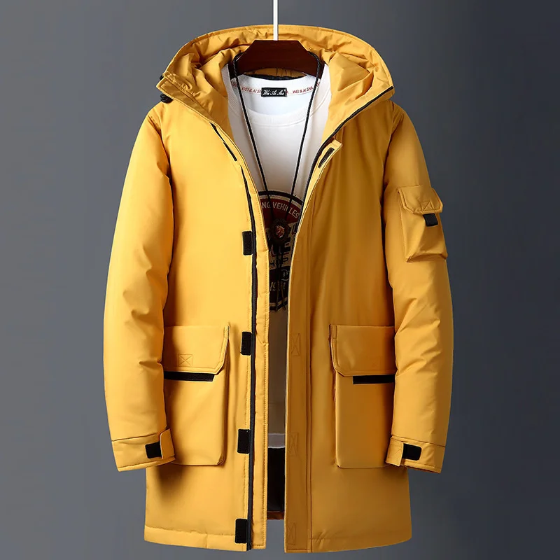 

2023 New Winter Jackets Men White Duck Warm Hooded Long Down Jackets Autumn Casual Top Parka Male Black Fluffy Coat Beige Yellow