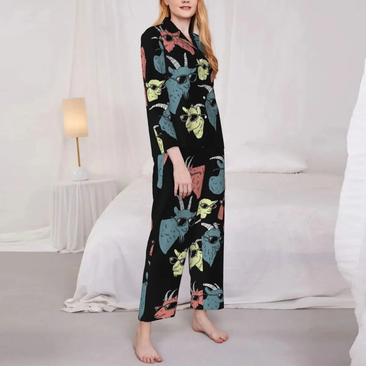 

Крутая пижама с принтом животных на ферме, весенние винтажные пижамные комплекты большого размера с забавными козами, Женская милая Повседневная Ночная одежда с длинным рукавом