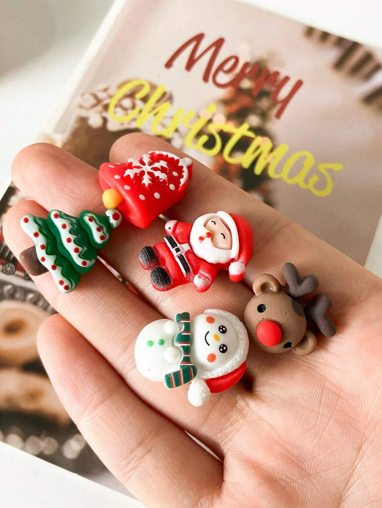 Cute Mini Christmas Reindeer Resin Home Decoration Fridge Magnets Christmas Decor Holiday Refrigerator Magnets Gifts 5Pcs