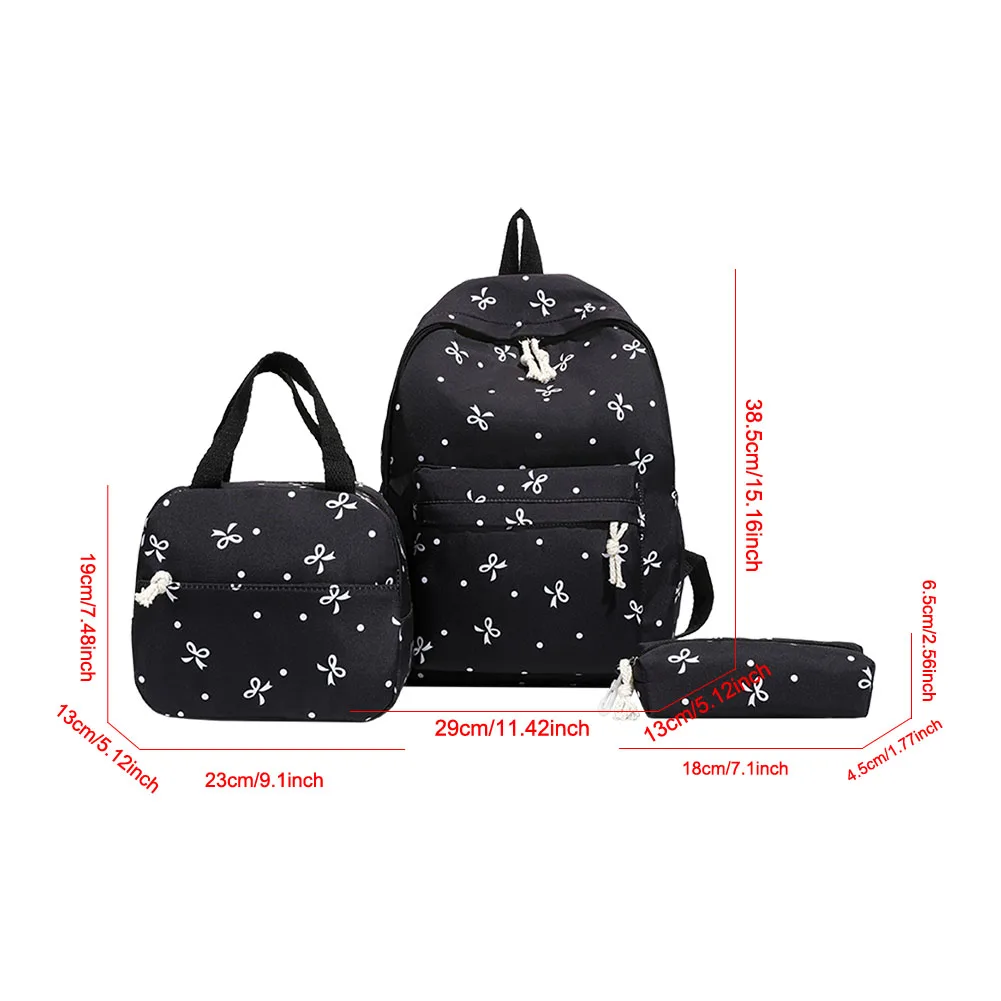 3Pcs Kawaii Nylon Backpack with Handbag & Pencil Case All-Match School Bag Bowknot Printed Cute Bowknot Backpack Trip Backpack 6