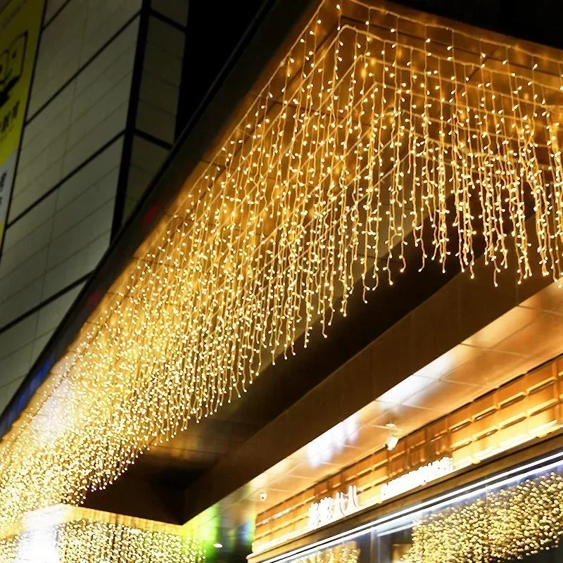 LED String Lights 4Mx0.6M Curtain LED Icicle String Lights EU Plug Christmas Garland Droop Light Wedding Garden Street Outdoor Decorative Lighting