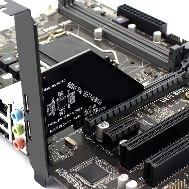 PCIe 4.0X8 to SFF 8612 8611 Oculink Split Adapter Uplink PCle Gen4x8 128Gbps Bandwidth for Solid Disk Expansion D2RC