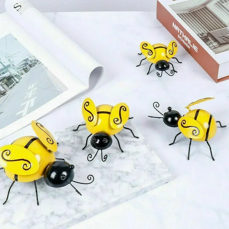 4PCS Decorative Metal Art Bumble Bee Backyard Garden Accents Wall Ornament Patio Decoration Outdoor Decor Garden Statues 2023