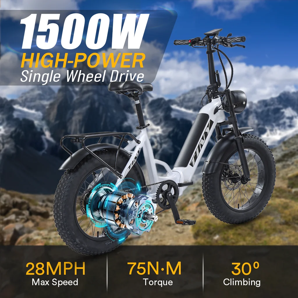 2024년 최신 실내 가정 피트니스 용품, 편안한 자동 제어 접이식 운동 자전거, 마그네틱 사이클, 단독 특가세일! 9 IDOTATA 전기 자전거 리튬 배터리, 산악 전기 자전거 유압 오일 브레이크, 20 인치 팻 타이어 스노우 전기 자전거, 1500W, 48V, 17AH