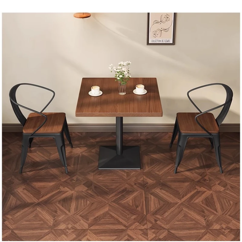 Coffee Shop Bar Restaurant Solid Wood Dining Table and Chair Set Commercial Two Person Square Single Leg Table Modern Furniture