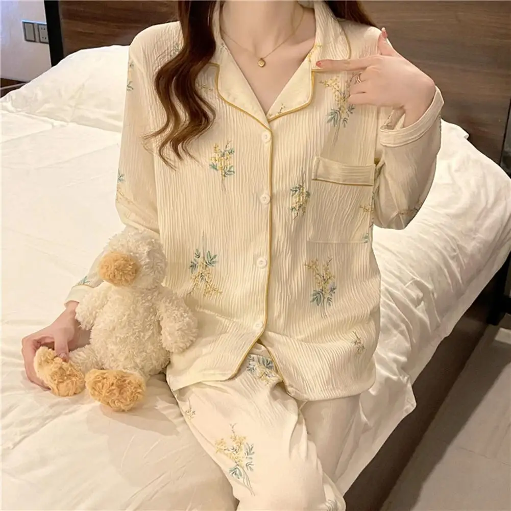

Women Loungewear Set Comfortable Stylish Women's Loungewear Set with Flower Print Pockets Elastic Waist for Fall Spring Seasons