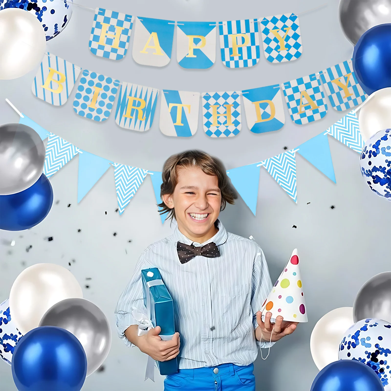 

Colorful Birthday Bunting Pennant Banner Garlands Baby Shower Wedding Garland Flags Party Decoration Supplies 3pcs Blue