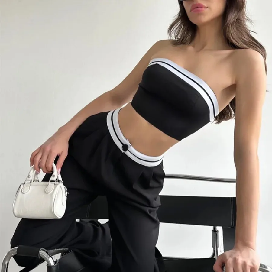Women's New Spicy Girl Outwear Sports Tank Top with Contrast Color High Waist Wide Leg Long Pants Casual Set