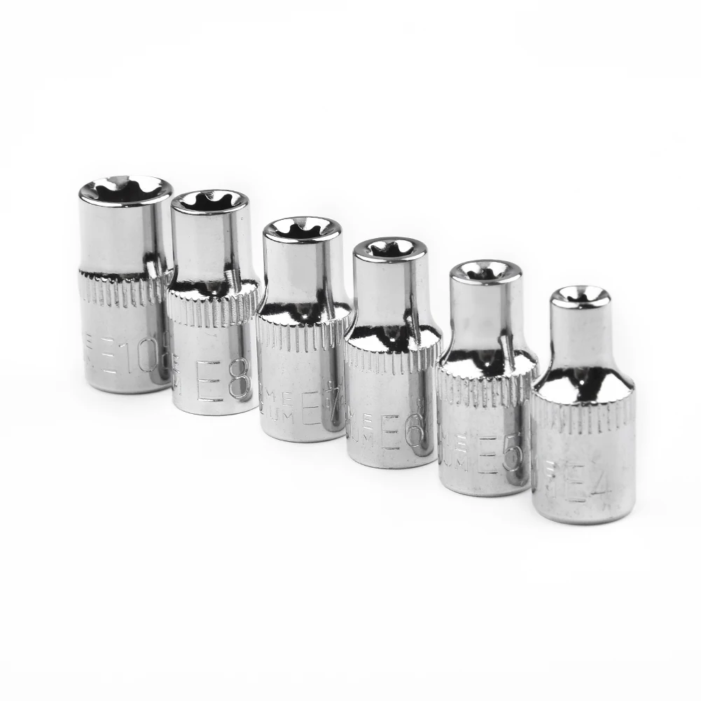 6pcs Silver Drive Sockets Steel Star Supplies Torx Female Bit Workshop Wrenches 1/4 Inch Bit E4 E5 E6 E7 E8 E10 Hand Tool Parts 20 pcs bottled card making supplies glue bottles precision toiletry stainless steel applicator needle tip squeeze empty