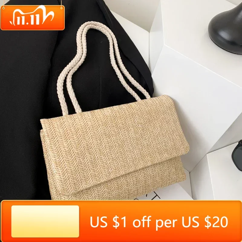 

2023 Summer New Straw Shoulder Bag Casual Beach Crossbody Bags For Women Rope Strap Ladies Fashion Designer Handbag