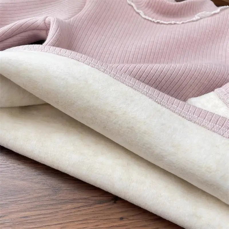 Lace Half High Collar Thicken Velvet Shirt Baby Girls Autumn Winter Warm Pullovers Girls Solid Color Casual Bottoming Tops