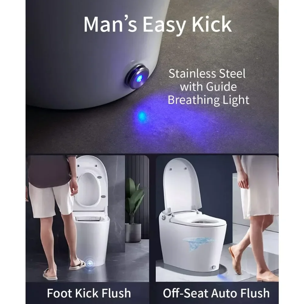 Smart Toilet Heated Seat with Auto Flush Foot Kick Flush Warm Wash，One Piece Toilet with Bidet Built in Night Light LED Display 2