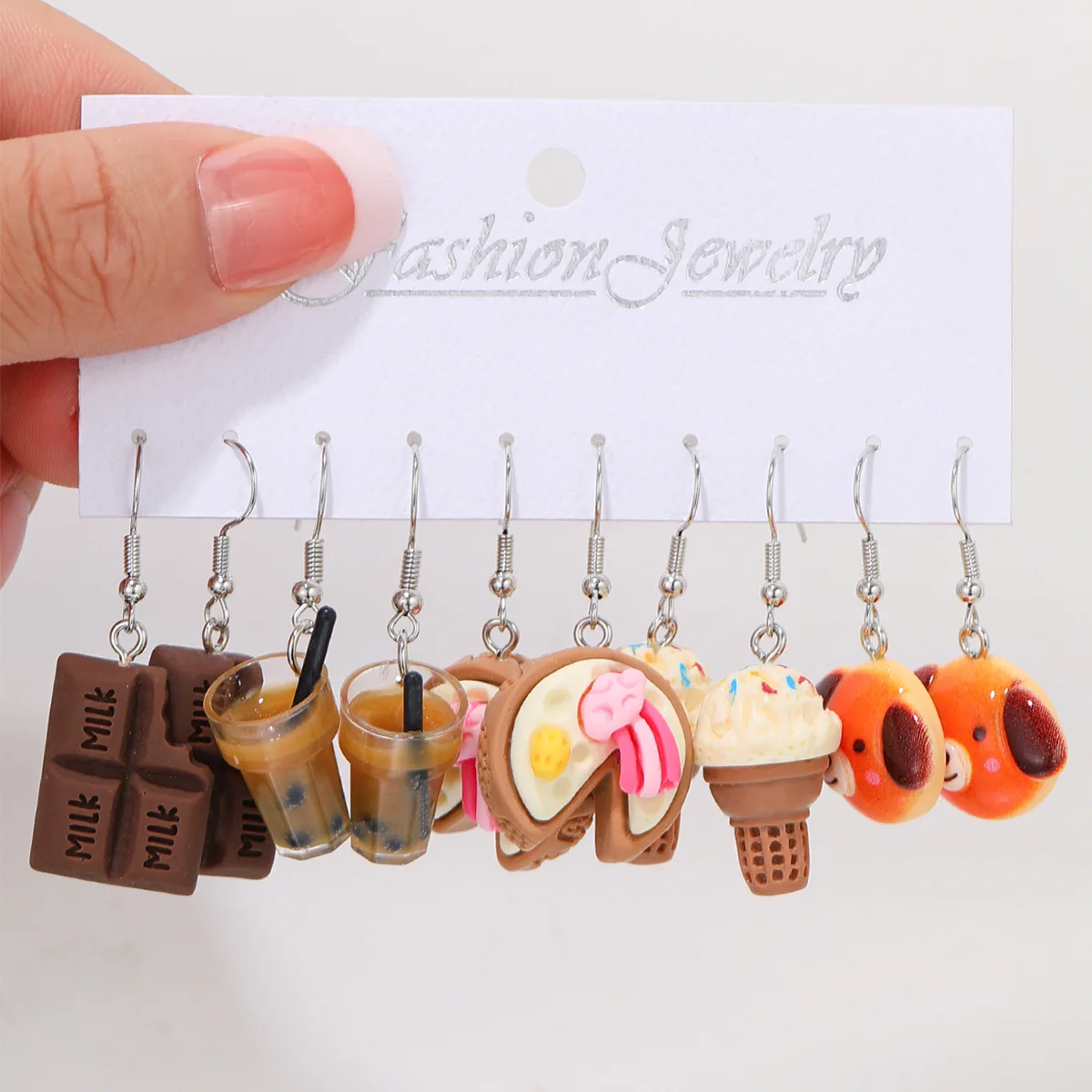 Cute Donut Jewelry Set For Women - Stainless Steel Necklace & Earrings, Food-Themed Cartoon Pendant