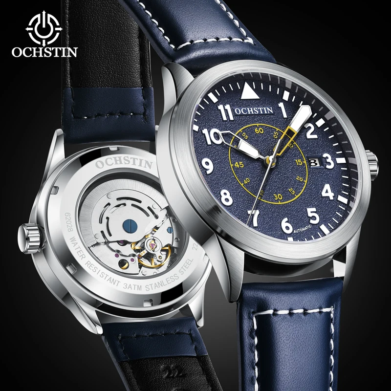OCHSTIN Pilot Series Automatic Mechanical Watch Trend Multi-functional Luminous Needle Leather Mechanical Watch For Men