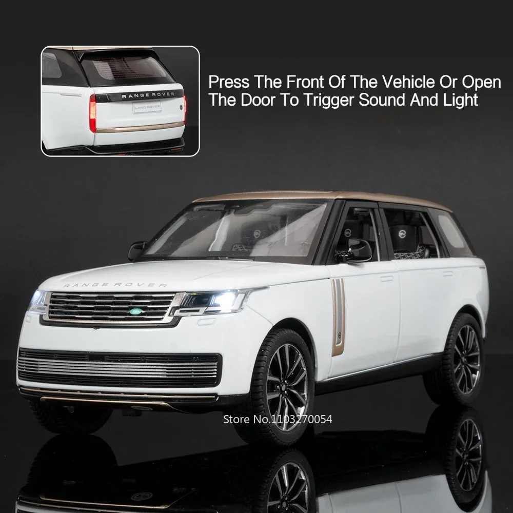 1/24 Land Rover Range Rover SV 2022 Car Model Toys Diecast Alloy SUV Doors Opened Sound Light Rubber Tire Vehicle Gifts for Kids 4