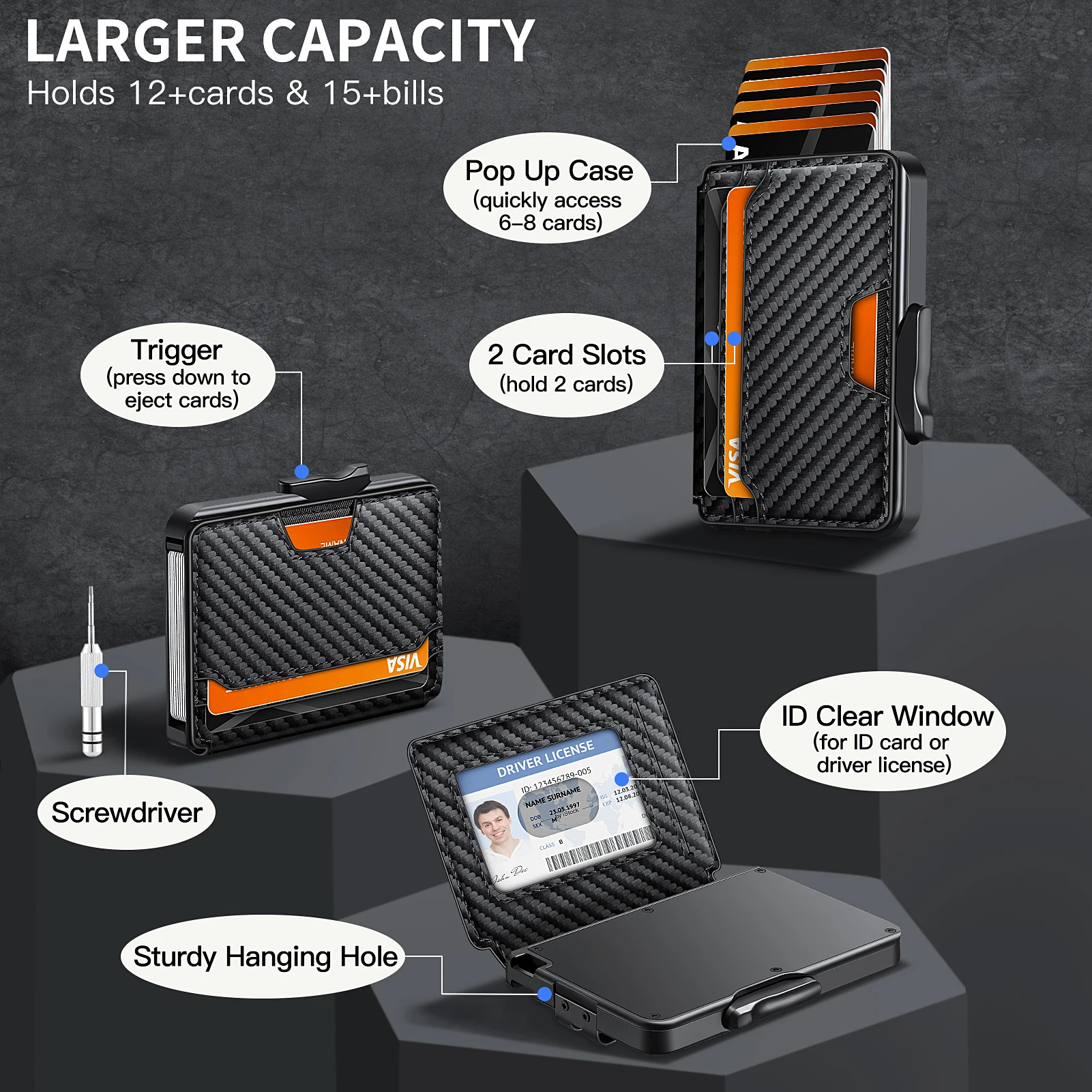 محفظة RFID للرجال رفيعة منبثقة مع حامل بطاقة الائت...